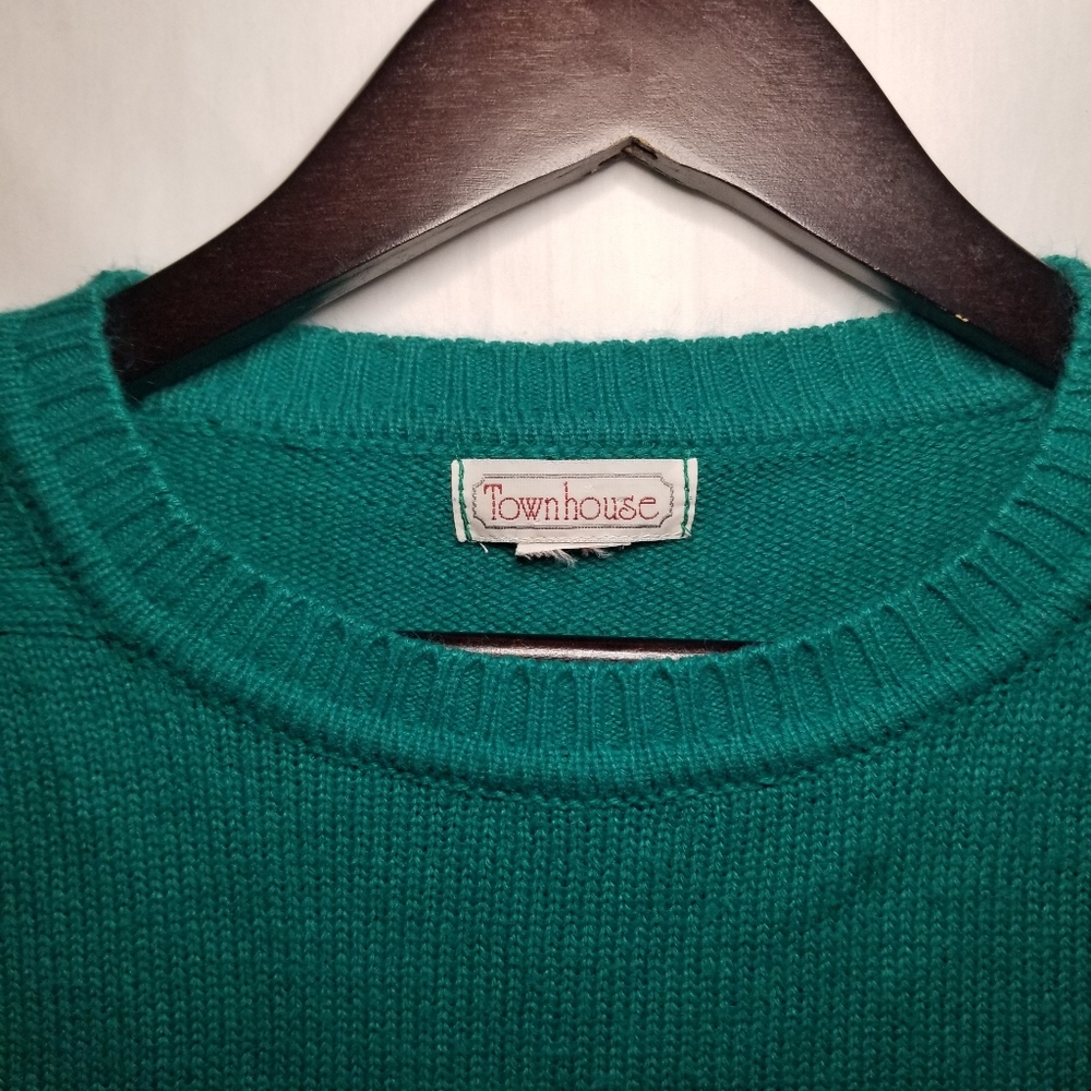 TOWNHOUSE vintage 70s/80s teal knit sweater - Picture 4 of 4